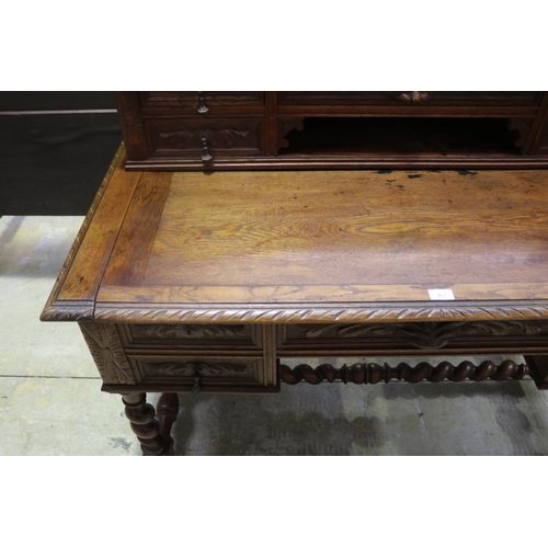 407 - Antique French carved oak Henri II desk, approx 122cm H x 130cm W x 66cm D