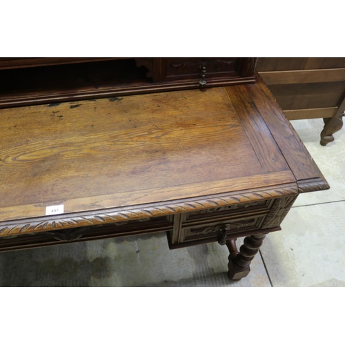 407 - Antique French carved oak Henri II desk, approx 122cm H x 130cm W x 66cm D