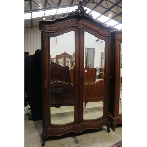 408 - Antique French Louis XV style rosewood two door armoire, approx 250cm H x 135cm W x 53cm D