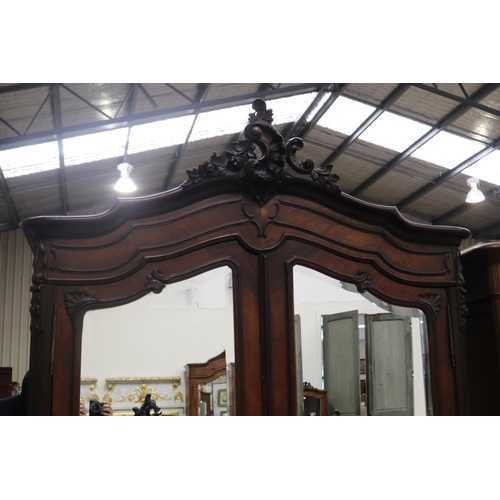 408 - Antique French Louis XV style rosewood two door armoire, approx 250cm H x 135cm W x 53cm D