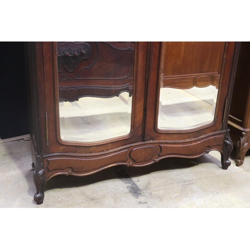 408 - Antique French Louis XV style rosewood two door armoire, approx 250cm H x 135cm W x 53cm D