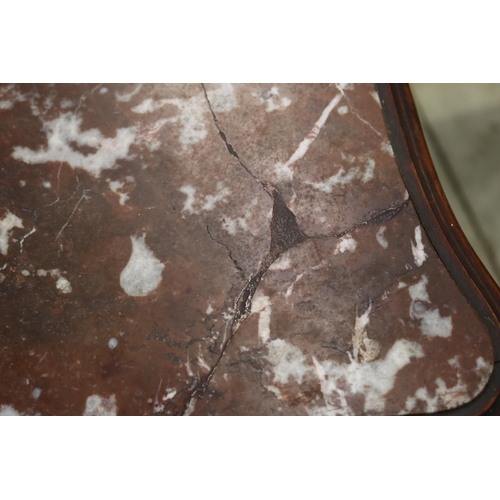 410 - Antique French Louis XV style marble topped nightstand, approx 85cm H (note marble repaired)