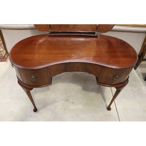 411 - Kidney shaped dressing table, approx 130cm H x 108cm W x 50cm D