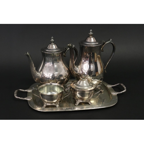 412 - French silver plated  tea & coffee service on tray, approx 24cm H and shorter (5)