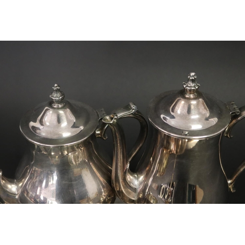 412 - French silver plated  tea & coffee service on tray, approx 24cm H and shorter (5)