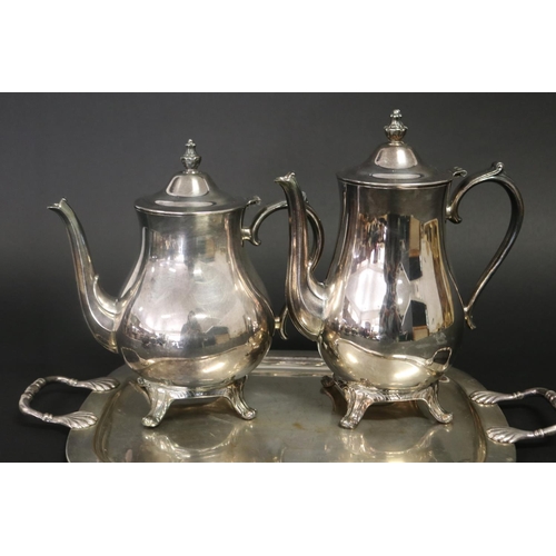 412 - French silver plated  tea & coffee service on tray, approx 24cm H and shorter (5)