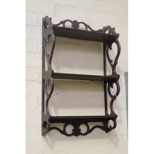 417 - Antique pierced carved wall shelf unit, approx 73cm H x 46cm W x 19cm D