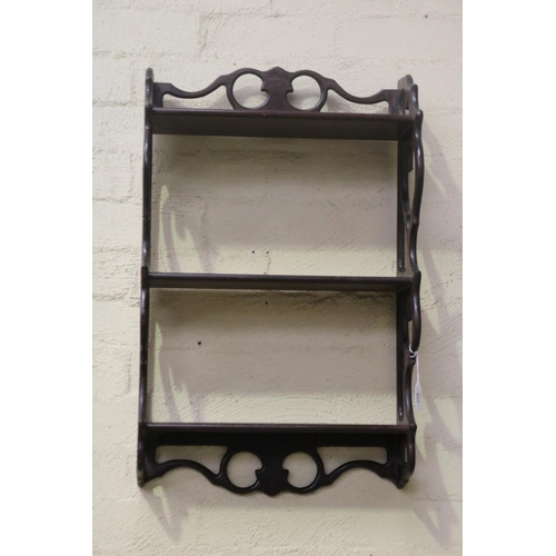 417 - Antique pierced carved wall shelf unit, approx 73cm H x 46cm W x 19cm D