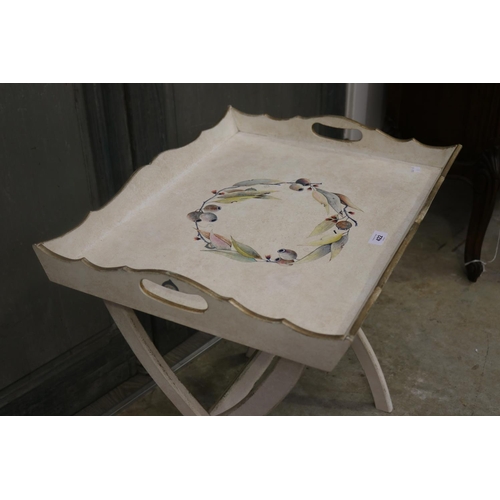 422 - Modern painted tray table, approx 61cm H x 55cm W x 47cm D