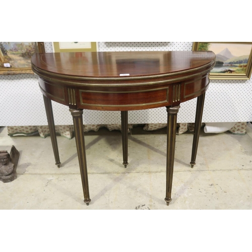 446 - Antique French fold over demi lune games table, approx 75cm H x 101cm W x 51cm D folded