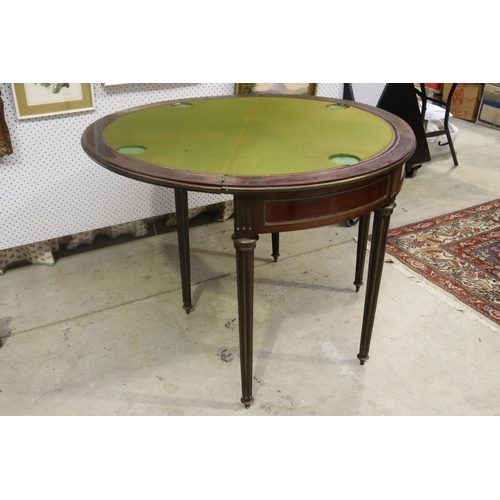 446 - Antique French fold over demi lune games table, approx 75cm H x 101cm W x 51cm D folded