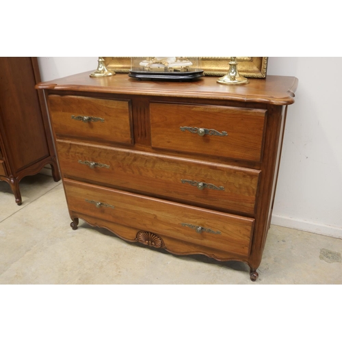 501 - French Louis XV style cherrywood chest of drawers, approx 93cm H x 122cm W x 54cm D