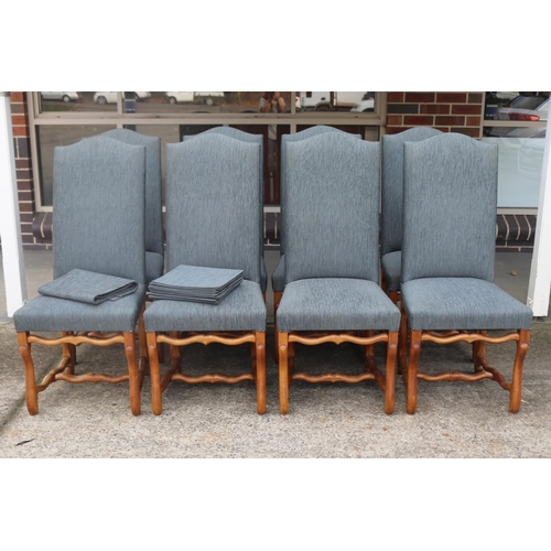 504 - Set of eight French style highback dining chairs with mutton bone frames, recently re-upholstered in... 