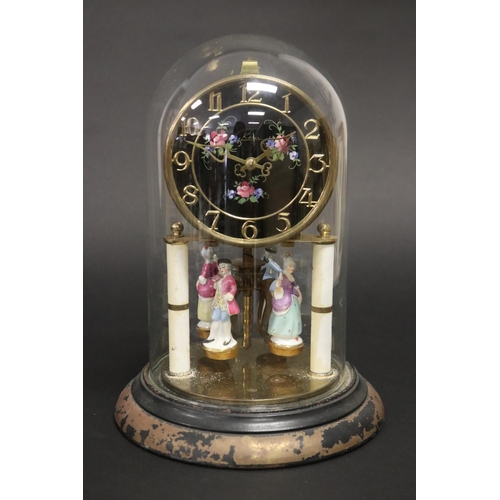 330 - Vintage Kern Germany dome clock, with Continental porcelain figures, no key, untested. approx 27cm H