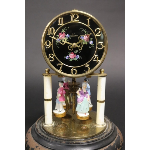 330 - Vintage Kern Germany dome clock, with Continental porcelain figures, no key, untested. approx 27cm H