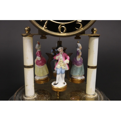 330 - Vintage Kern Germany dome clock, with Continental porcelain figures, no key, untested. approx 27cm H