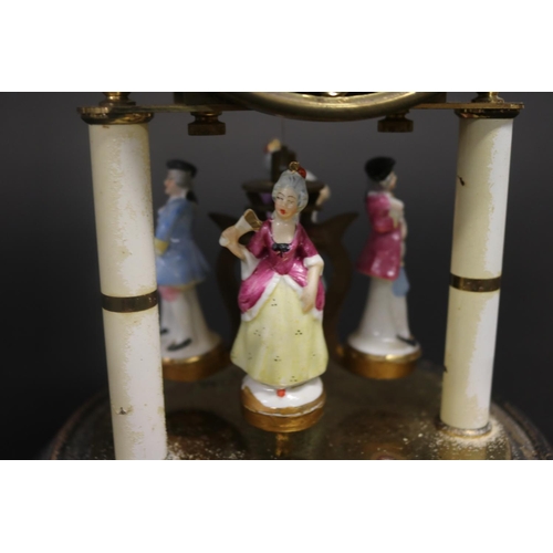 330 - Vintage Kern Germany dome clock, with Continental porcelain figures, no key, untested. approx 27cm H