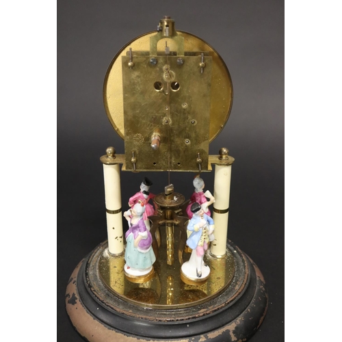 330 - Vintage Kern Germany dome clock, with Continental porcelain figures, no key, untested. approx 27cm H