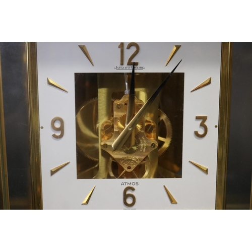 337 - Jaeger LeCoultre Atmos clock, running at time of inspection, approx 24cm H x 21cm W x 16cm D