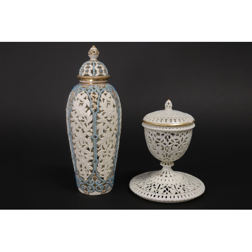 340 - Granger & Co Royal China Works Worcester lidded reticulated vase & a lidded potpurri on stand, both ... 