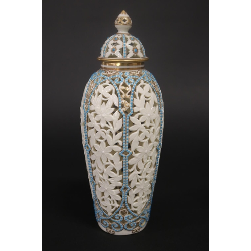 340 - Granger & Co Royal China Works Worcester lidded reticulated vase & a lidded potpurri on stand, both ... 