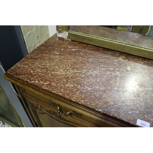 360 - Antique French Louis XV style marble topped sideboard, approx 102cm H x 125cm W x 51cm D