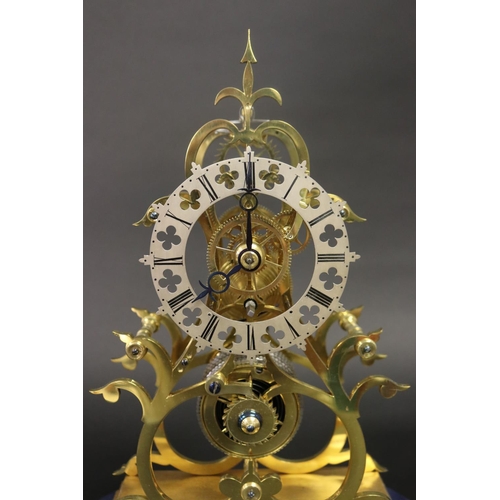 361 - Brass skeleton clock under glass dome, fusee movement, has pendulum but no key, untested, approx 41c... 