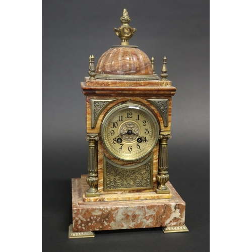 366 - Fine antique onyx small scale architectural dome topped mantle clock, with pendulum, striking on gon... 