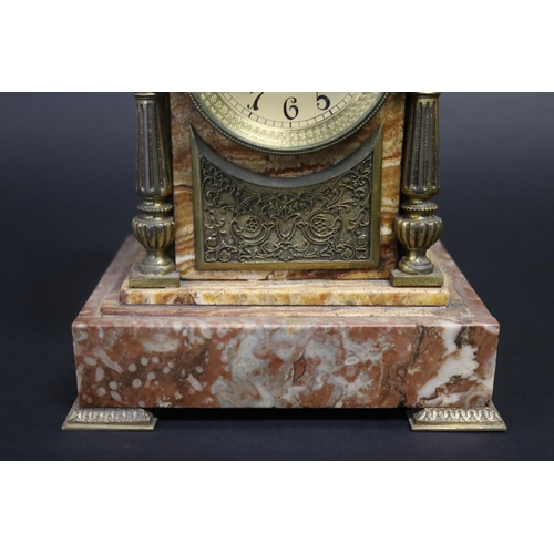 366 - Fine antique onyx small scale architectural dome topped mantle clock, with pendulum, striking on gon... 