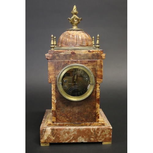 366 - Fine antique onyx small scale architectural dome topped mantle clock, with pendulum, striking on gon... 