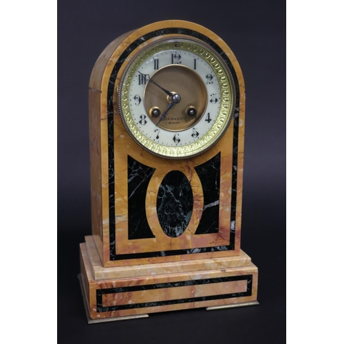 367 - Antique Sienna marble mantle clock, dial Bernard of Nantes France, no pendulum and no key, untested,... 