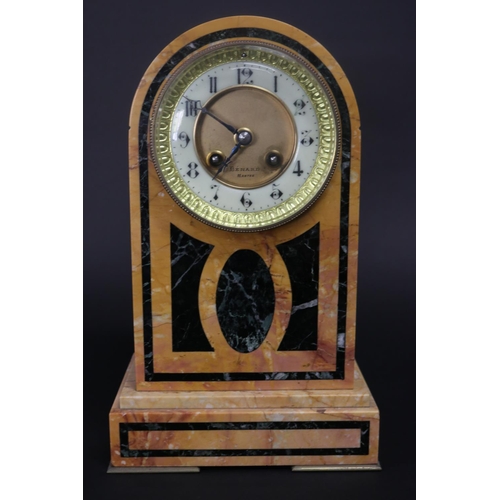 367 - Antique Sienna marble mantle clock, dial Bernard of Nantes France, no pendulum and no key, untested,... 