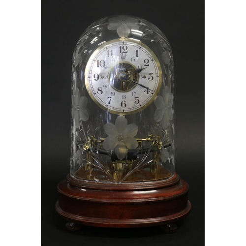 401 - Antique Bulle eclectric clock under cut crystal dome, has pendulum but no key, untested, approx 38cm... 