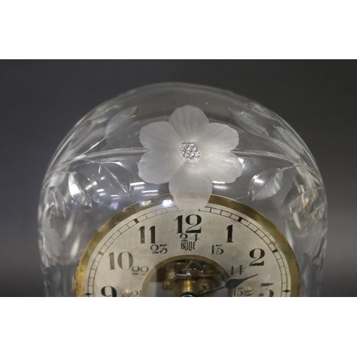 401 - Antique Bulle eclectric clock under cut crystal dome, has pendulum but no key, untested, approx 38cm... 