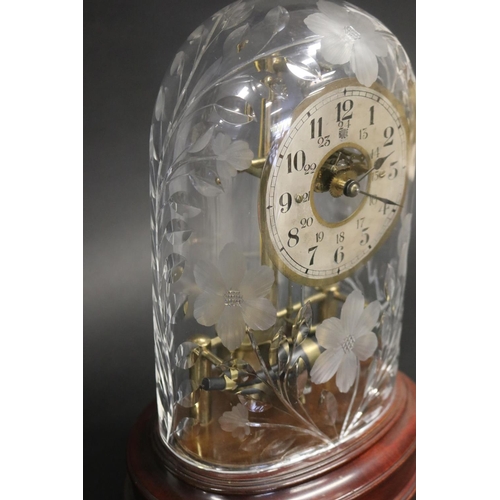 401 - Antique Bulle eclectric clock under cut crystal dome, has pendulum but no key, untested, approx 38cm... 