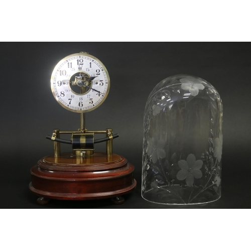 401 - Antique Bulle eclectric clock under cut crystal dome, has pendulum but no key, untested, approx 38cm... 