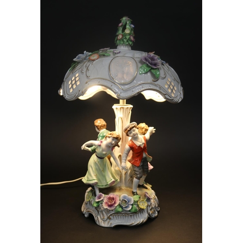 452 - Continental porcelain figural lamp, approx 44cm H