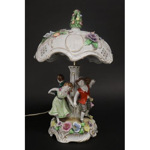 452 - Continental porcelain figural lamp, approx 44cm H