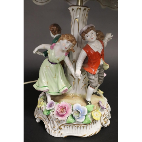 452 - Continental porcelain figural lamp, approx 44cm H