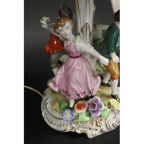 452 - Continental porcelain figural lamp, approx 44cm H