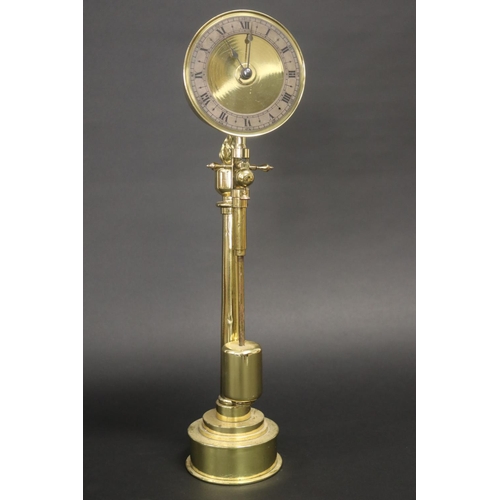 456 - Brass pedestal clock, has pendulum but no key, untested, approx 47cm H