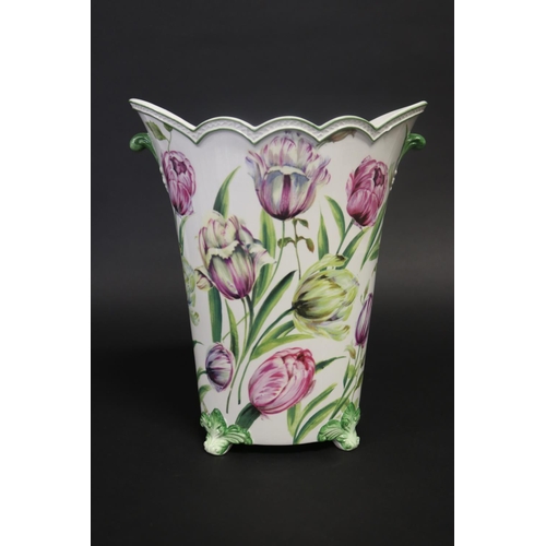 502 - Large Italian flared rim floral ceramic vase, approx 31cm H