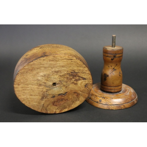 503 - Antique turned wood hat block, approx 28cm H