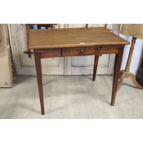 192 - French rustic period style single drawer table, standing on square tapering legs, approx 74cm H x 91... 