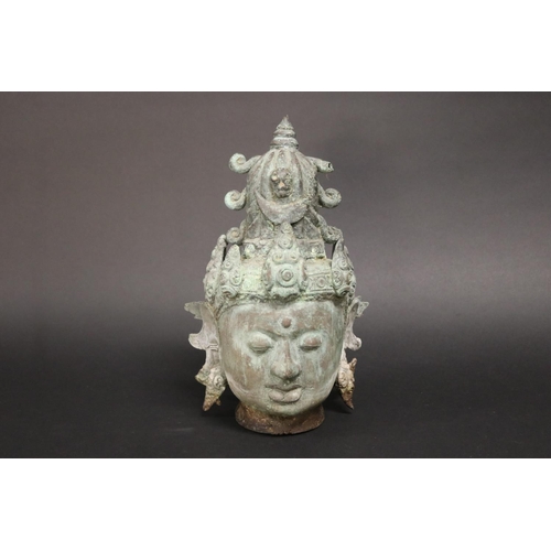 357 - South East Asian bronze Guanyin head, approx 32cm H