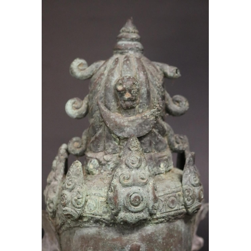 357 - South East Asian bronze Guanyin head, approx 32cm H