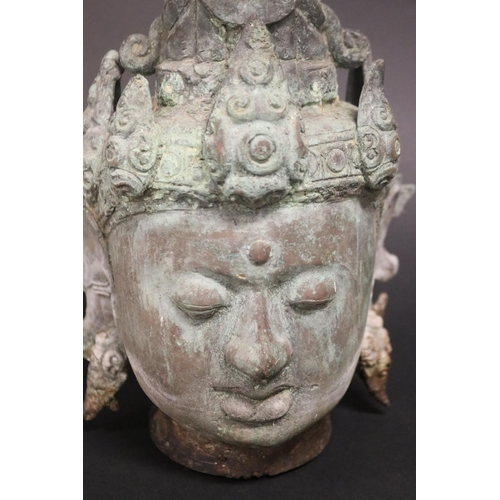 357 - South East Asian bronze Guanyin head, approx 32cm H