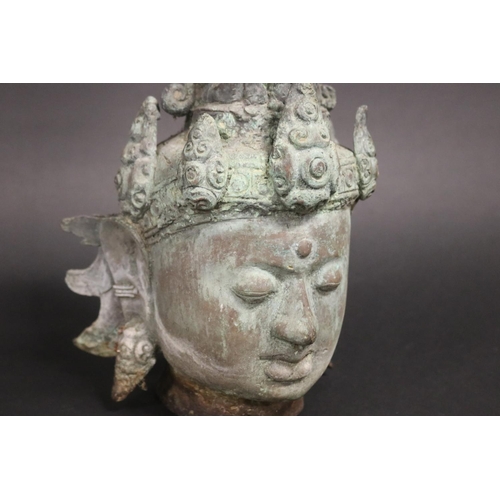 357 - South East Asian bronze Guanyin head, approx 32cm H