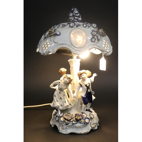 461 - Continental porcelain figural lamp, approx 42cm H