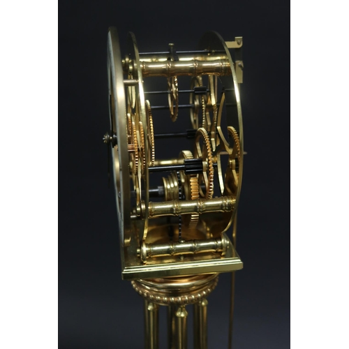 495 - Charles Voisin Pillar Skeleton Clock, Paris, six brass columns support the time-only chain-fusee mov... 